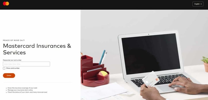 Screenshot of Mastercard insurance and services website
