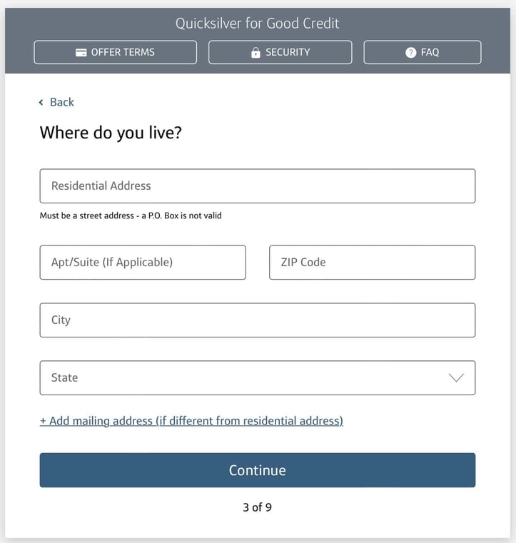 Screenshot of the card's third application page