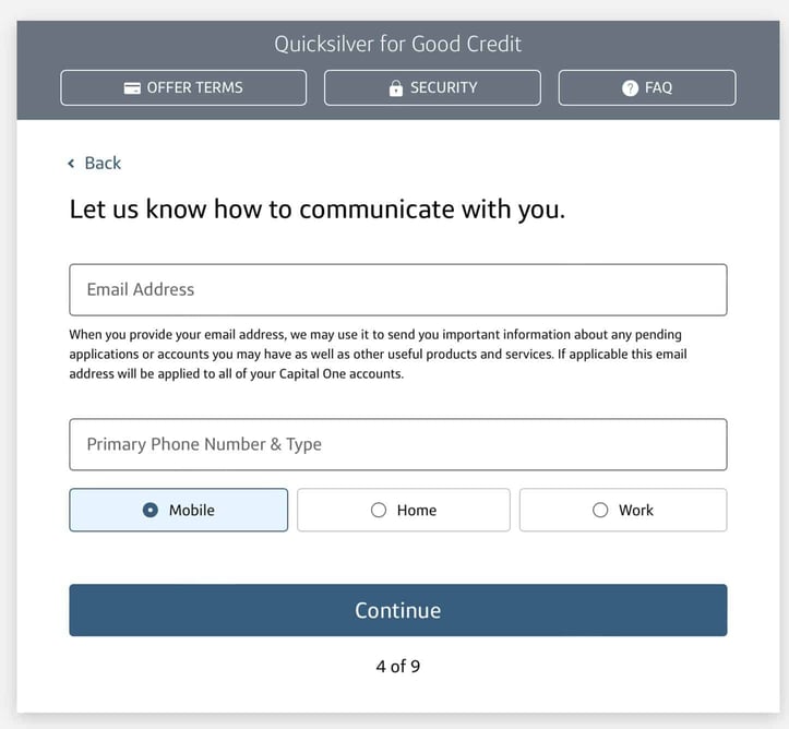 Screenshot of the card's fourth application page
