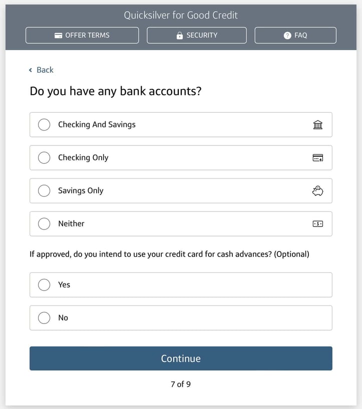 Screenshot of the card's seventh application page
