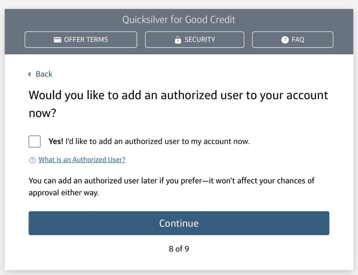 Screenshot of the card's eighth application page