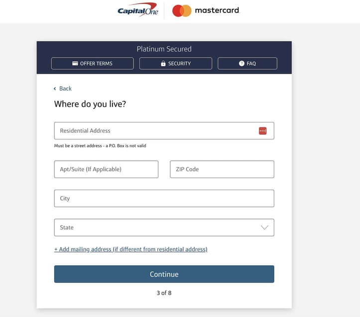Capital One Platinum Secured Credit Card Application Step 3 Capital One Platinum Secured Credit Card Application Step 3