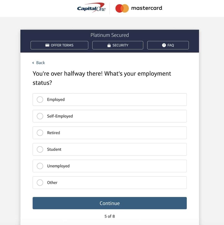 Capital One Platinum Secured Credit Card Application Step 5 Capital One Platinum Secured Credit Card Application Step 5