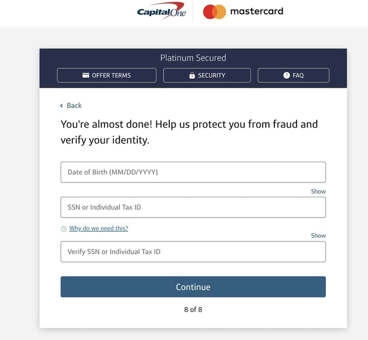 Capital One Platinum Secured Credit Card Application Step 8 Capital One Platinum Secured Credit Card Application Step 8