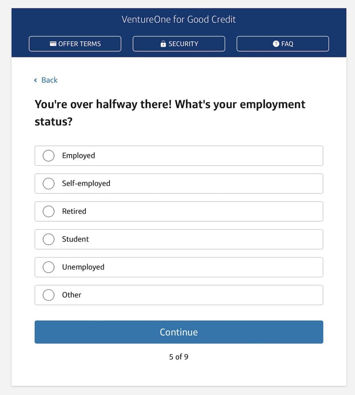 Capital One VentureOne for Good Credit application Step 5