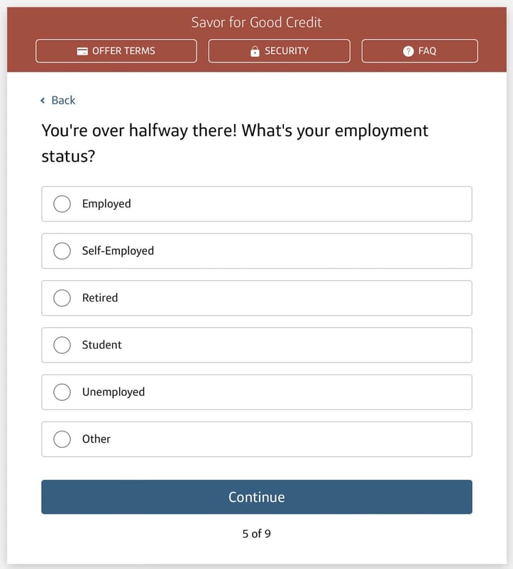 Screenshot of Capital One Savor Cash Rewards for Good Credit application Step 5