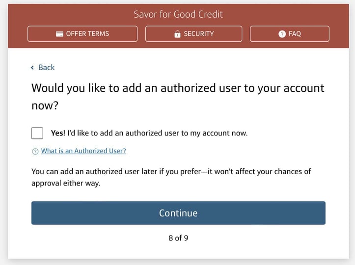 Screenshot of Capital One Savor Cash Rewards for Good Credit application Step 8
