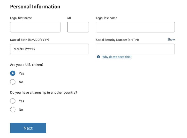Screenshot of Capital One VentureOne application step 1 Screenshot of Capital One VentureOne application step 1