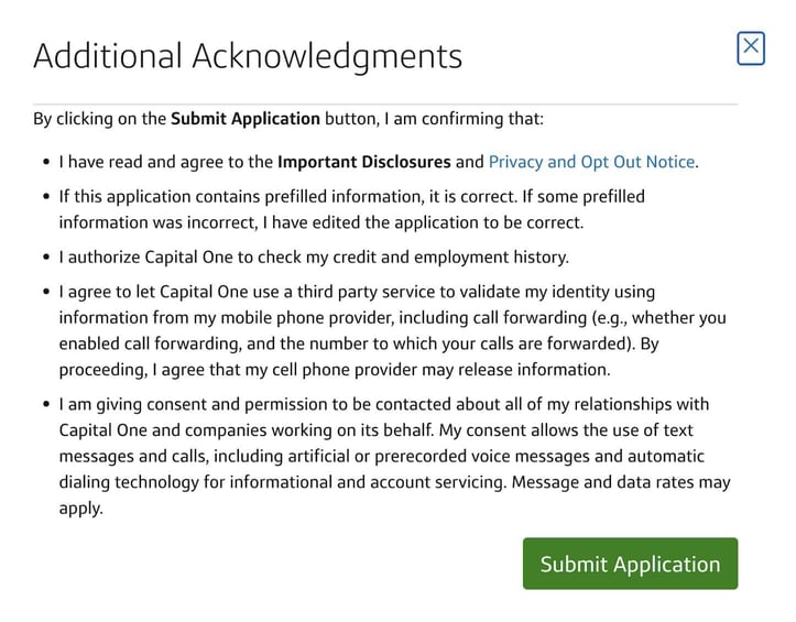 Screenshot of Capital One VentureOne application step 7 Screenshot of Capital One VentureOne application step 7
