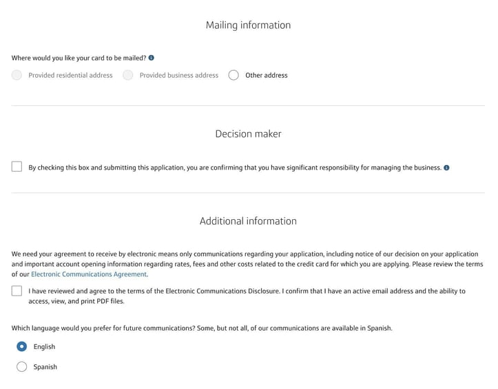 Screenshot of the Capital One Venture Business Credit Card application step 4