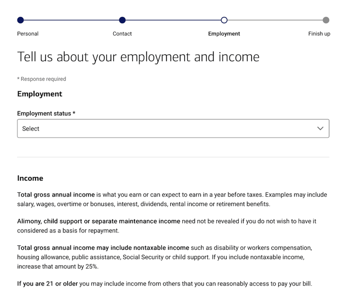 Screenshot of BankAmericard application step 7a