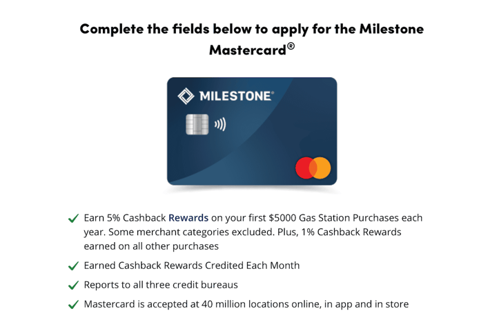 Milestone Mastercard with Cashback Rewards Application Section 1