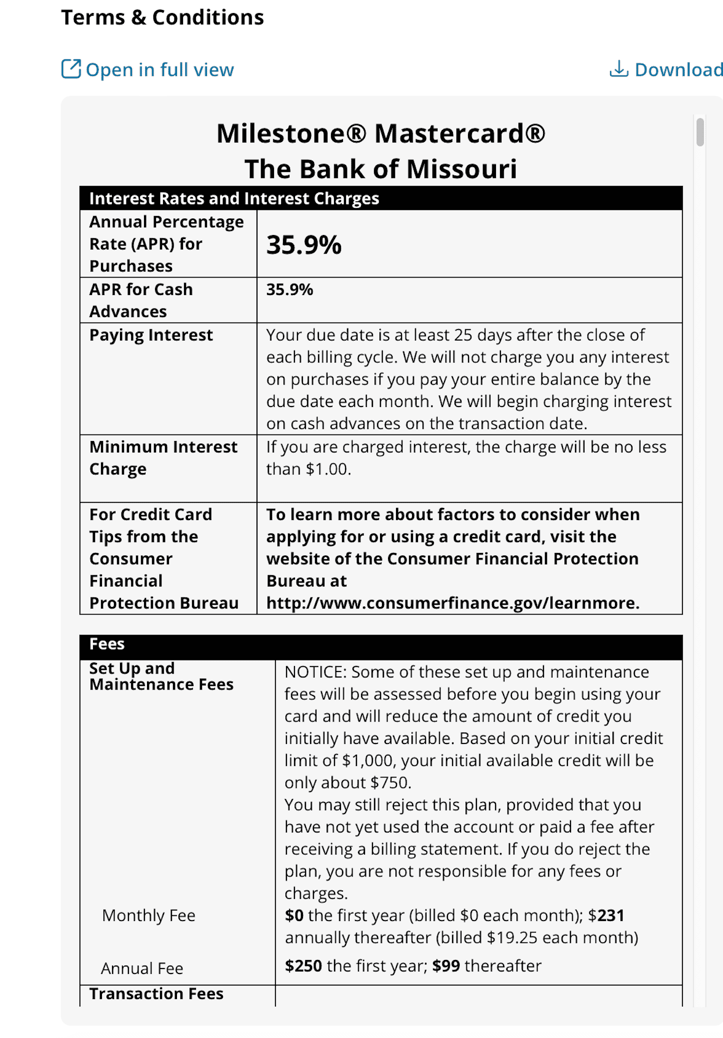 Milestone Mastercard with Cashback Rewards Application Section 5