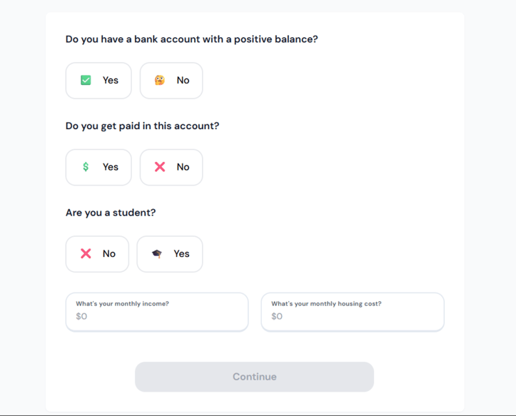 Screenshot of Arro Card application step 5
