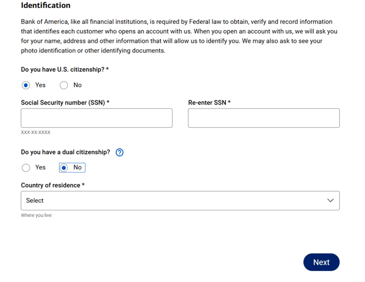Screenshot of BankAmericard credit card for Students application step 3