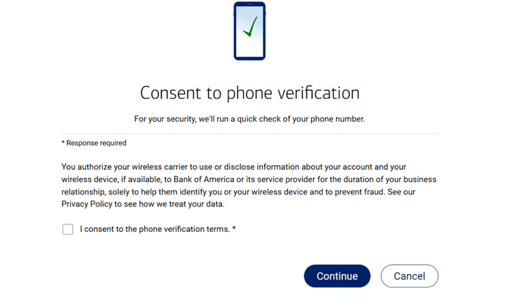 Screenshot of BankAmericard credit card for Students application step 5a