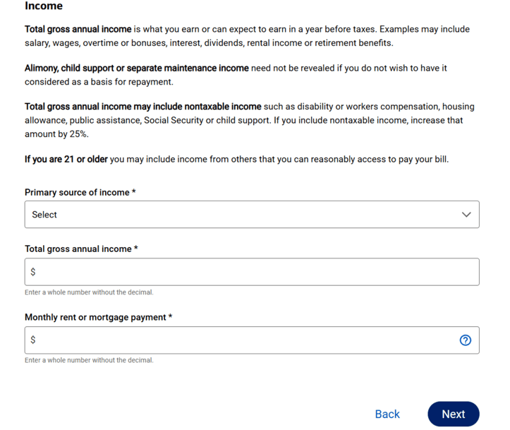Screenshot of BankAmericard credit card for Students application step 8