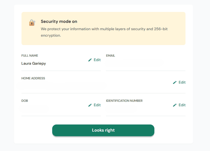 Screenshot of Arro Card application step 4