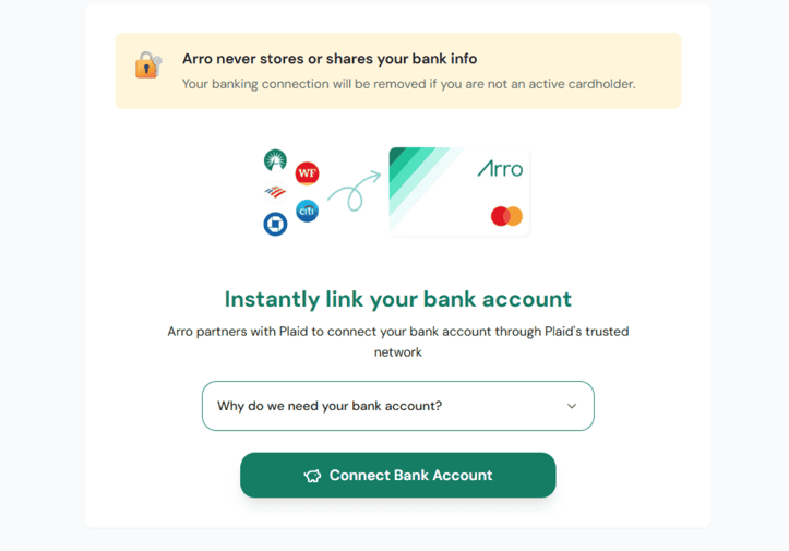 Screenshot of Arro Card application step 6