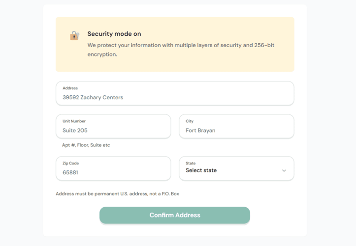 Screenshot of Arro Card application step 2