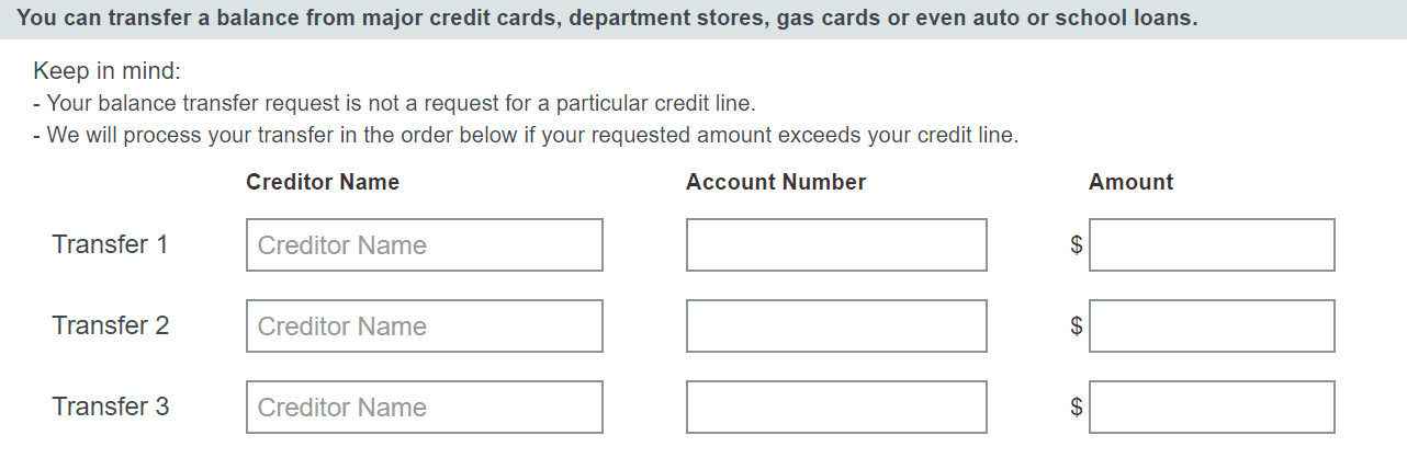Screenshot of Application Balance Transfer Request Form Screenshot of Application Balance Transfer Request Form