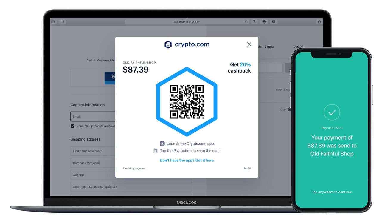 Photo de Crypto.com Payer sur un ordinateur portable et un appareil mobile