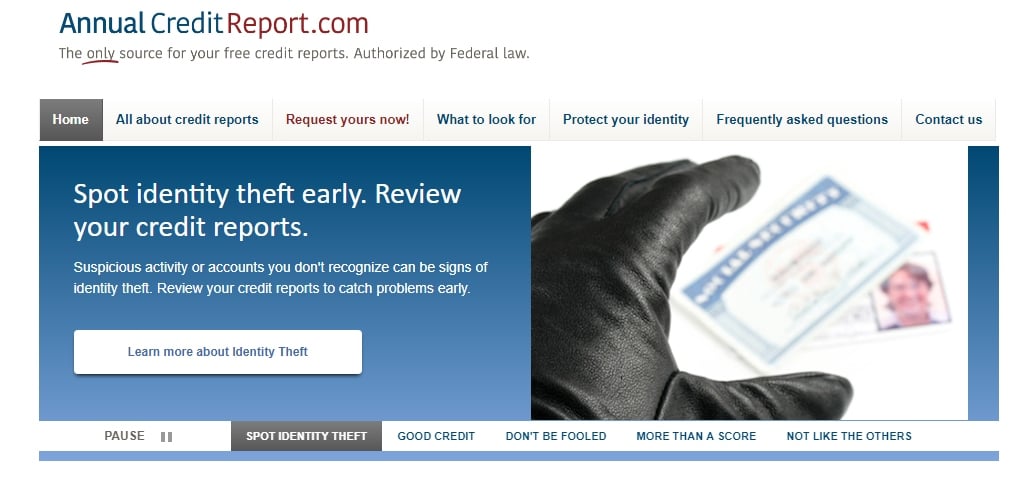 Screenshot of annualcreditreport.com website Screenshot of annualcreditreport.com website