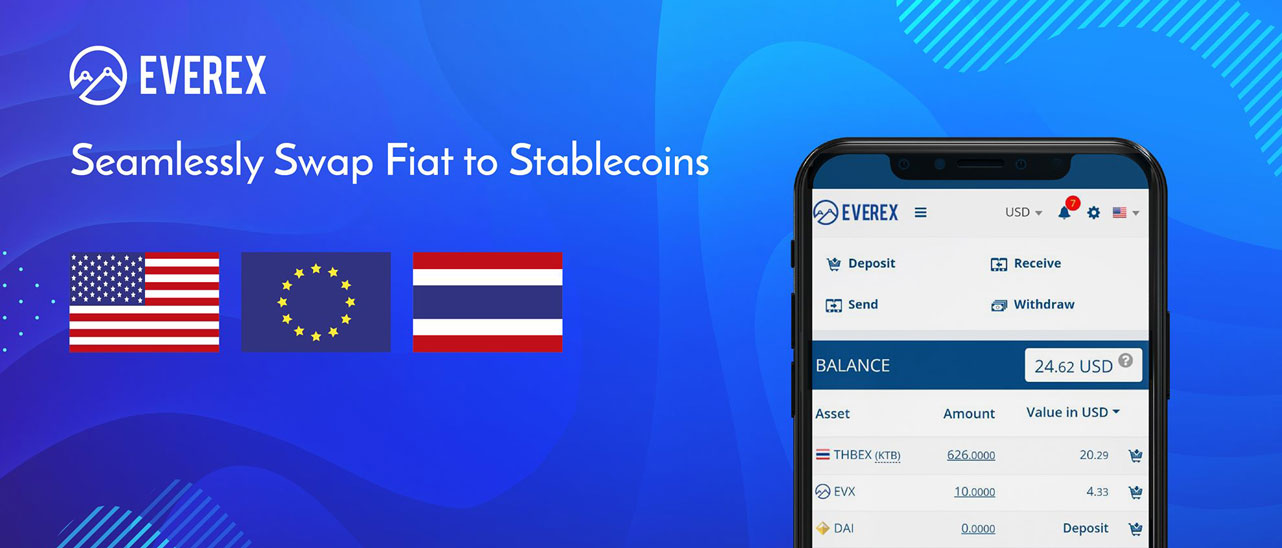 Screenshot of Everex platform stablecoin fiat swap banner