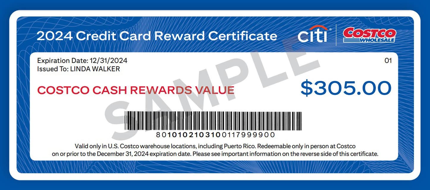 Costco example reward certificate
