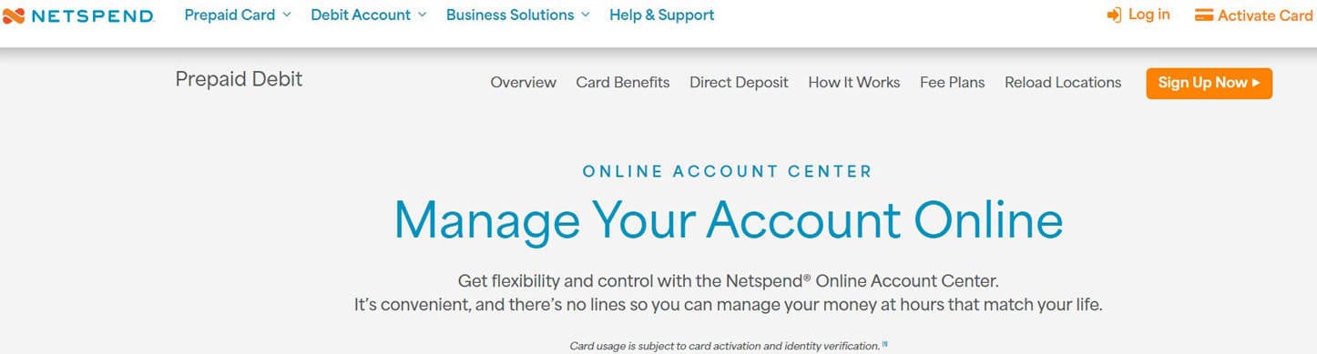 Netspend online account center screenshot